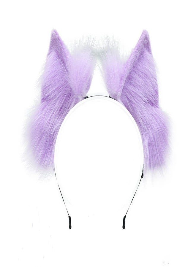 Faylay Wolf/Fox/Cat Ear Cosplay Headwear Women Accessories Handmade Hairband Furry Ear Faux Fur Headband (04-1 Purple) - Image 1